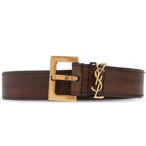 NEW Saint Laurent Black YSL Logo Buckle Leather Belt